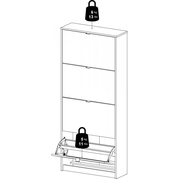 Sko dypt skoskap med 4 rom - Sort