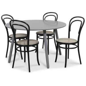 Rosvik spisegruppe grtt rundt bord med 4 st Thonet stoler - Gr / Svarte