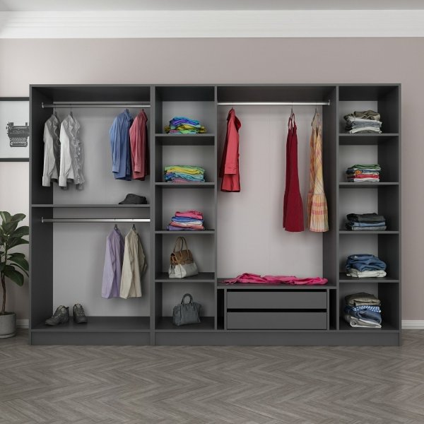 Cikani garderobe med speildør 225x52x210 cm - Antrasitt Cikani garderobe med speildør 225x52x210 cm - Antrasitt