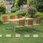 Mllan utegruppe i teak: 6 lenestoler med spisebord 176x90 cm