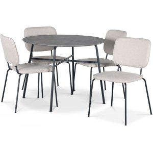 Tofta spisegruppe 100 cm bord i betongimitasjon + 4 stk Lokrume beige stoler
