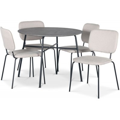 Tofta spisegruppe Ø100 cm bord i betongimitasjon + 4 stk Lokrume beige stoler