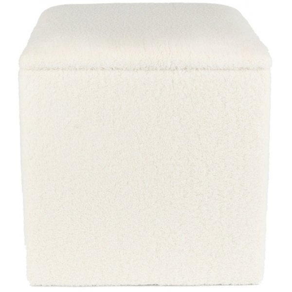 Petit firkantet fotskammel med lagring - Hvit bamse