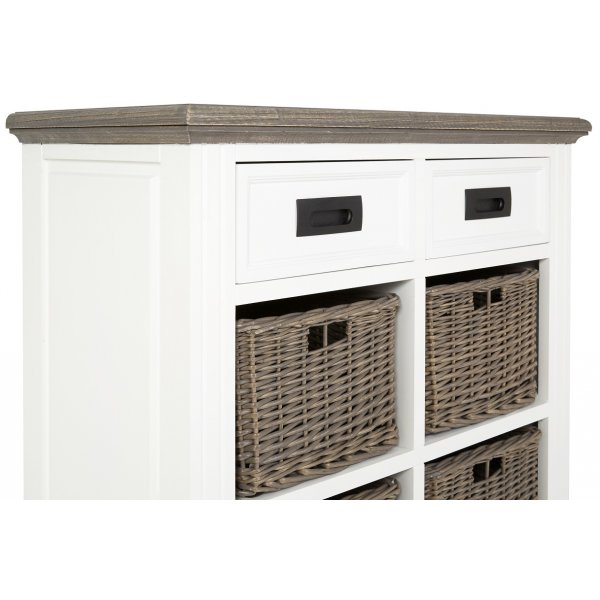 Malou Kommode med oppbevaring og rottingskuffer - Hvit/brun grå Malou Kommode med oppbevaring og rottingskuffer - Hvit/brun grå