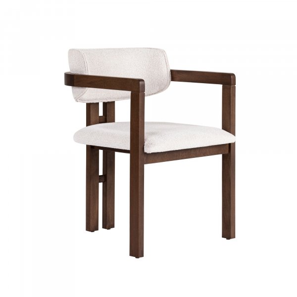 Lenestol Torpin i hvit chenille og mørk valnøtt Lenestol Torpin i hvit chenille og mørk valnøtt