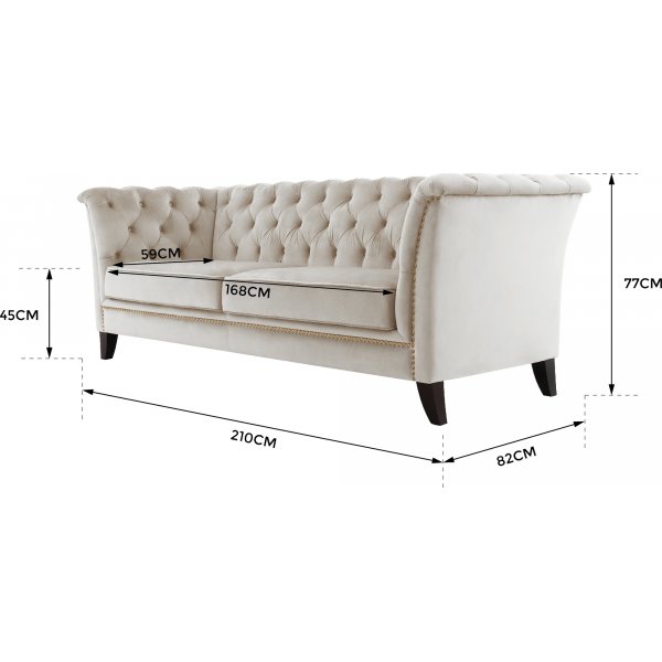 Milton Chesterfield 3-seter sofa - Beige fløyel Milton Chesterfield 3-seter sofa - Beige fløyel