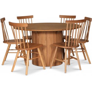 Nova spisegruppe, uttrekkbart spisebord �130-170 cm inkl. 6 stk Orust knaggstoler - Oljet eik + 6.00 x Stolpute