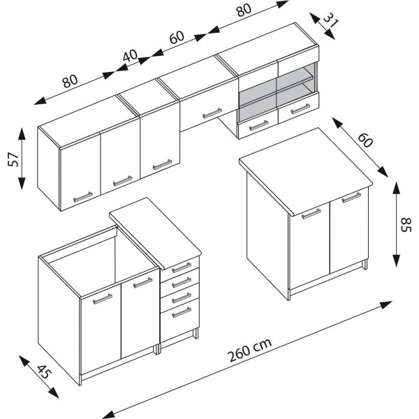 Amanda komplett kjøkken 260 cm - Mørk brun/wenge/granitt Amanda komplett kjøkken 260 cm - Mørk brun/wenge/granitt