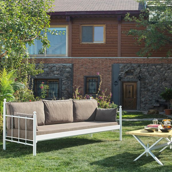 Lalas 3-seters utesofa - Hvit/brun