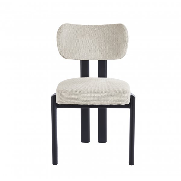 Spisegruppe Sand� spisebord �120 cm i hvit terrazzo med 4 Callum spisestoler i beige stoff