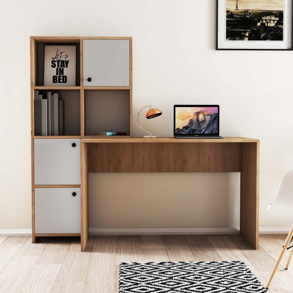 Silence skrivebord 156,8 x 51,5 cm, venstre - Eik/hvit Silence skrivebord 156,8 x 51,5 cm, venstre - Eik/hvit