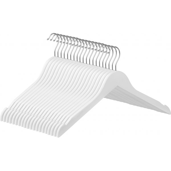 Kleshenger uten bukseben, tre, 44,5 cm, 20-pakning - Hvit