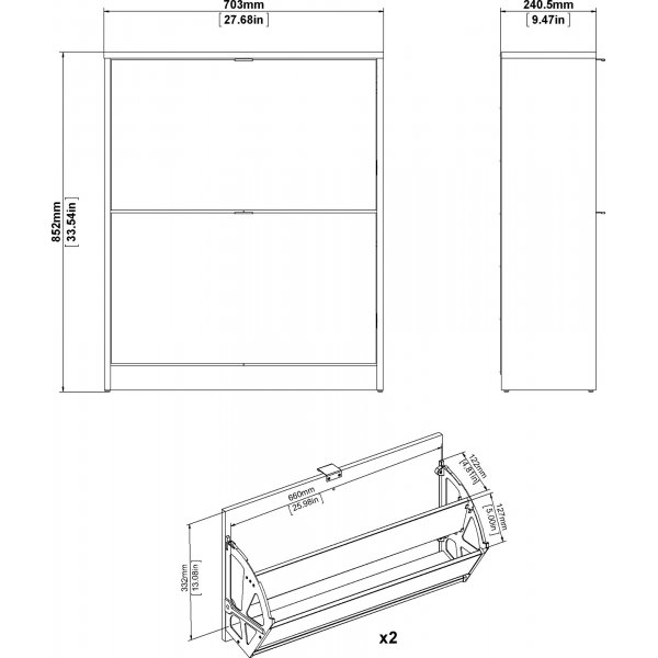 Sko dypt skoskap med 2 rom - Eik/hvit
