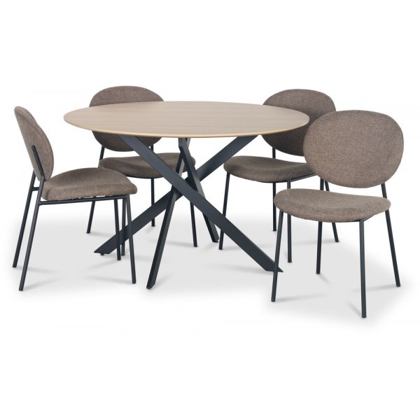 Hogrn spisegruppe 120 cm bord i lyst tre + 4 stk Tofta brune stoler