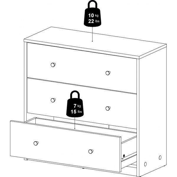 Svart kommode med 3 skuffer, 72,5 cm bred
