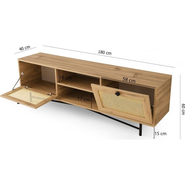 Begonya mediebenk, 180 cm - Eik/svart Begonya mediebenk, 180 cm - Eik/svart