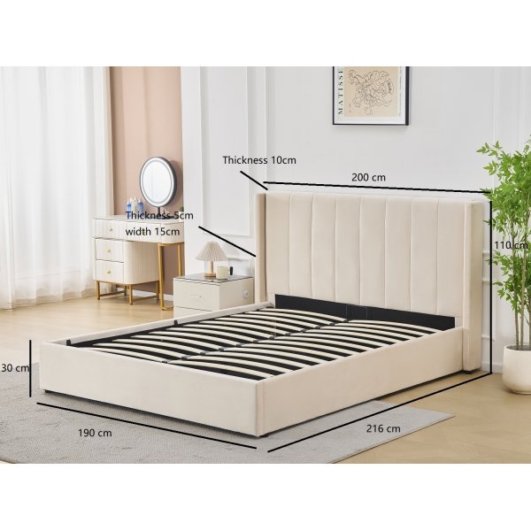 Bianca sengeramme med sengegavl og oppbevaring 180 x 200 cm - Beige Bianca sengeramme med sengegavl og oppbevaring 180 x 200 cm - Beige