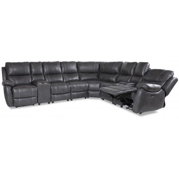 Enjoy recliner-hjørnesofa - 6-seter (el) i grått kunstskinn (modell V) Enjoy recliner-hjørnesofa - 6-seter (el) i grått kunstskinn (modell V)