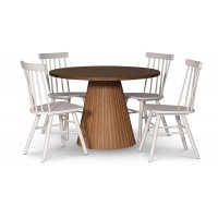 Cleo spisegruppe, rundt bord 110 cm, inkludert 4 stk. hvite Orust pinnestoler - mørk eikefiner Cleo spisegruppe, rundt bord 110 cm, inkludert 4 stk. hvite Orust pinnestoler - mørk eikefiner