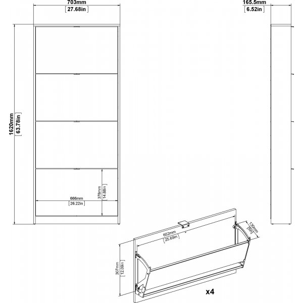 Sko skoskap med 4 rom - Sort Sko skoskap med 4 rom - Sort