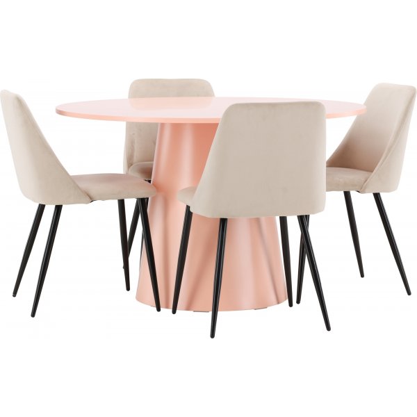 Spisebord Lanzo med 4 Nattstoler - Beige/svart/rosa + 3.00 x Møbelføtter Spisebord Lanzo med 4 Nattstoler - Beige/svart/rosa + 3.00 x Møbelføtter
