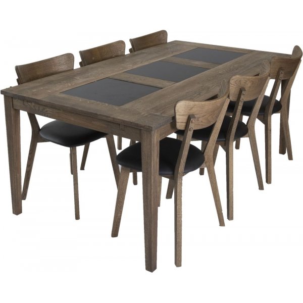 Habo spisegruppe inkl. 6 stk Ekeby stoler - Eik/granit