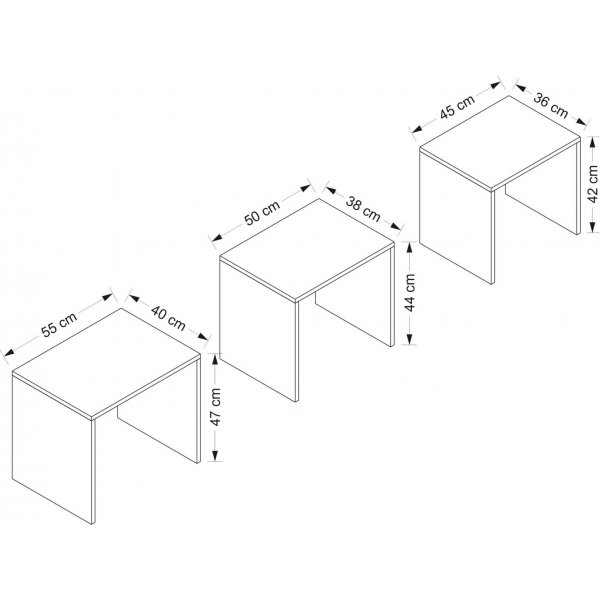 Nebes bord 45/50/55 x 36/38/40 cm - Hvit