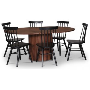 Nova spisegruppe, uttrekkbart spisebord 130-170 cm inkl. 6 stk. Orust svarte pinnestoler - Valntt