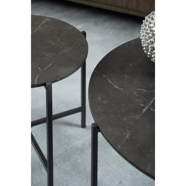 Lamoine salongbord Ø70 cm - Svart marmorlook Lamoine salongbord Ø70 cm - Svart marmorlook
