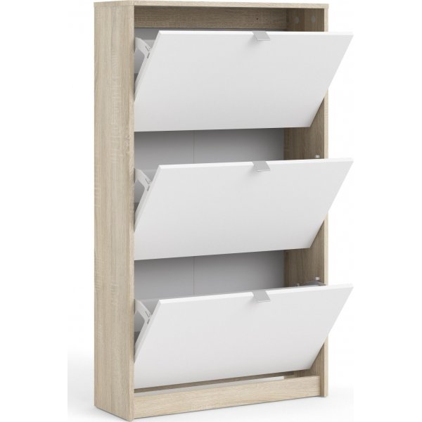 Sko dypt skoskap med 3 rom - Eik/hvit Sko dypt skoskap med 3 rom - Eik/hvit