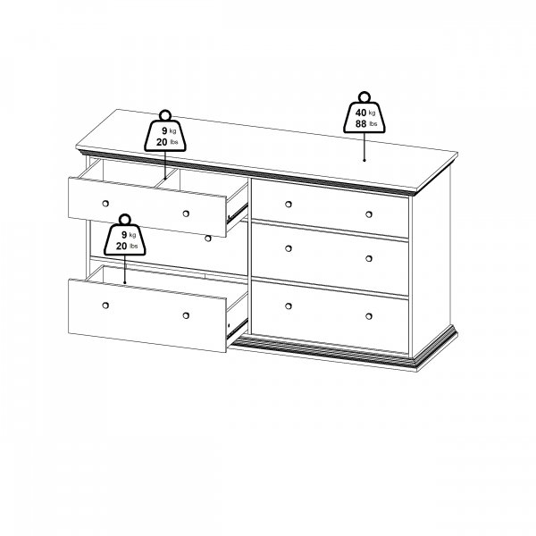 North Dobbel kommode med 6 skuffer - Matt svart