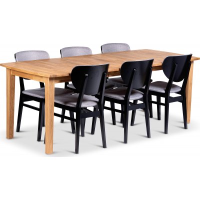 Visby spisebord 160-210x90 cm med 6 stk Borgholm stoler