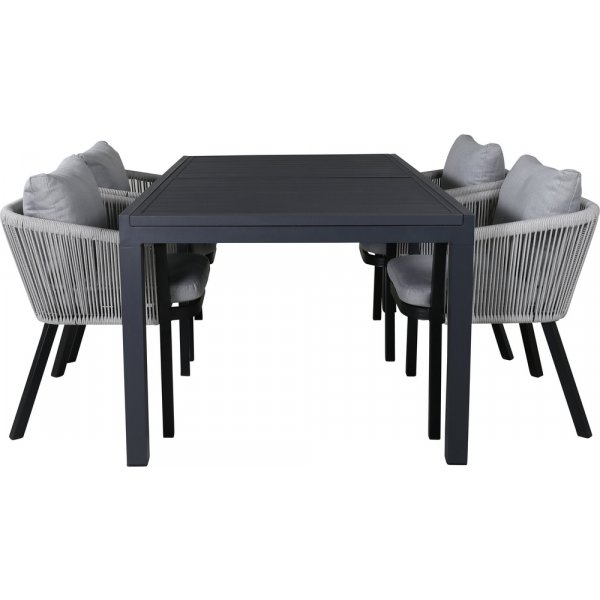 Marbella uteservering sett med 4 Virya stoler - Svart/Grå Marbella uteservering sett med 4 Virya stoler - Svart/Grå