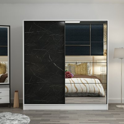 Kapusta garderobeskap med speildr, 180 cm - Hvit/svart