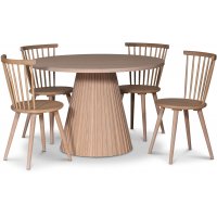 Cleo spisegruppe, rundt bord 110 cm, inkludert 4 stk. hvitoljede Castor pinnestoler - Whitewash/eikefiner Cleo spisegruppe, rundt bord 110 cm, inkludert 4 stk. hvitoljede Castor pinnestoler - Whitewash/eikefiner