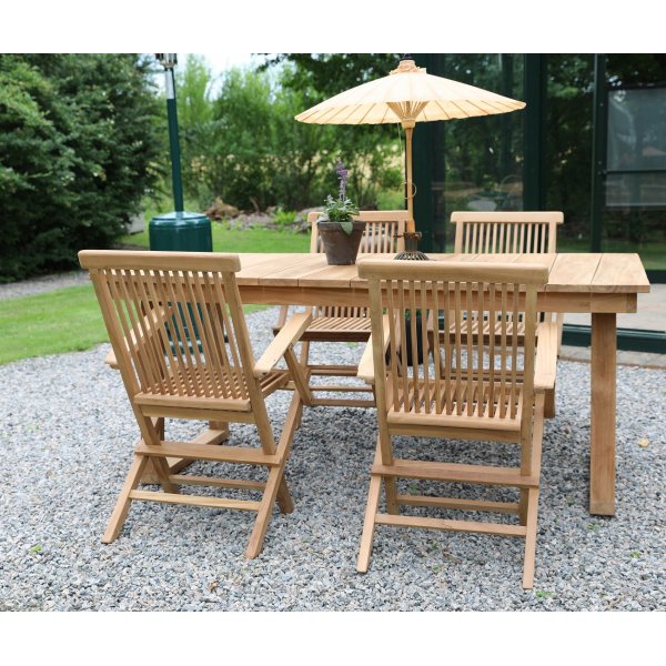 Saltö spisegruppe for uteplassen spisebord 180x100 cm med 4 stk. Saltö karmstoler - Teak Saltö spisegruppe for uteplassen spisebord 180x100 cm med 4 stk. Saltö karmstoler - Teak