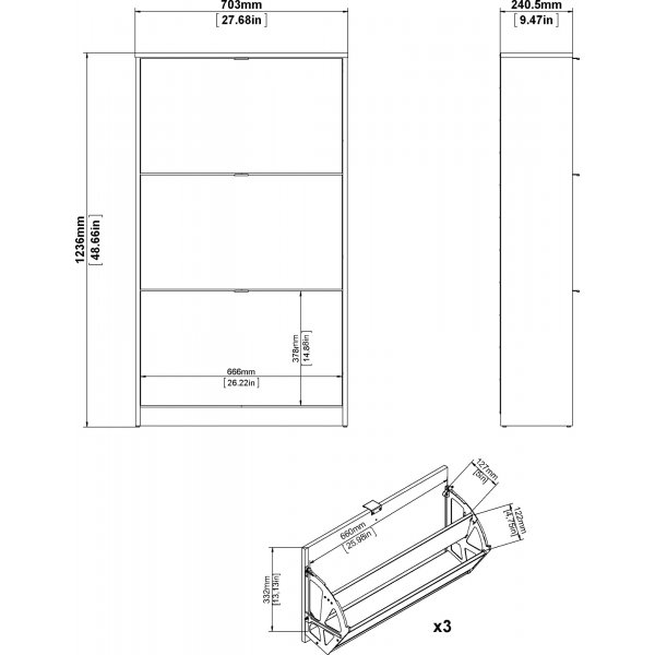 Sko dypt skoskap med 3 rom - Eik/hvit Sko dypt skoskap med 3 rom - Eik/hvit