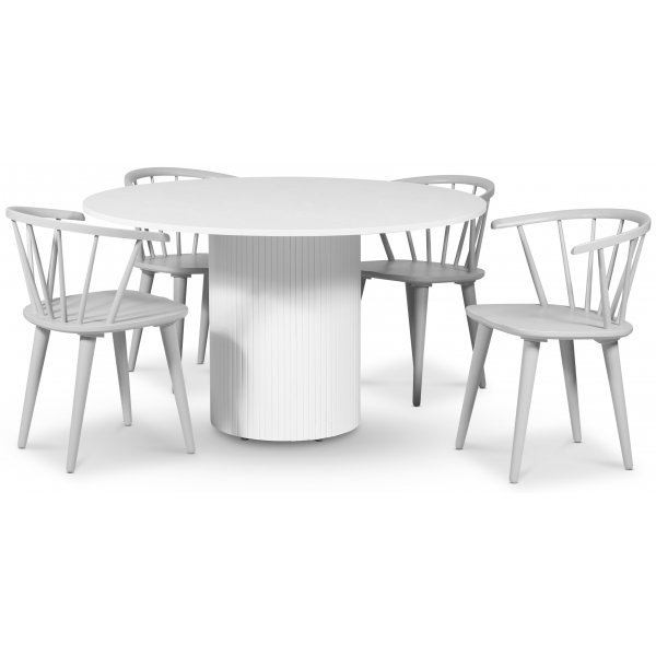 Pose spisegruppe: Bord 130 cm inkludert 4 stk gr Dalsland karmstoler - Hvitbeiset eik