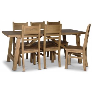 Woodforge spisegruppebord med 6 stoler i resirkulert tre + Flekkfjerner for mbler