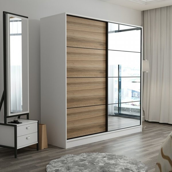 Kapusta garderobe med speildør, 180 cm - Hvit/brun Kapusta garderobe med speildør, 180 cm - Hvit/brun