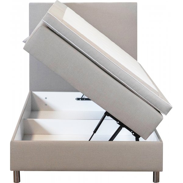 Seng 120x200 cm beige med oppbevaring, 5 soner pocketfjrer
