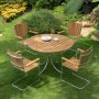 Mllan utegruppe i teak: 4 lenestoler med spisebord 110 cm