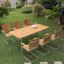 Mllan utegruppe i teak: 6 lenestoler med spisebord 176x90 cm