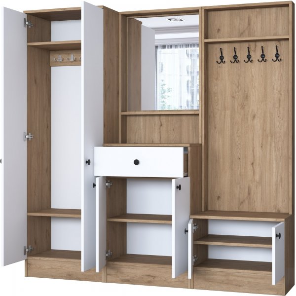Mendy hallmøbler - Hvit/valnøtt Mendy hallmøbler - Hvit/valnøtt