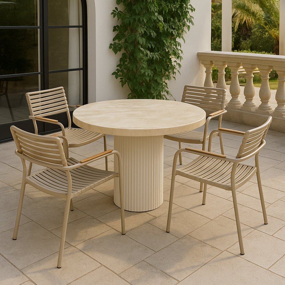Spisegruppe med 4 stoler og spisebord Ø122 beige - Merca/Pino - Spisegrupper hage, Hagegrupper, Hagemøbler