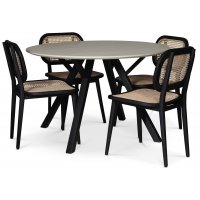 Ankara spisegruppe; rundt spisebord + 4 svarte Siknäs-stoler