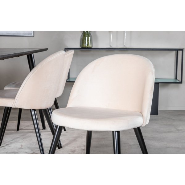 Spisegruppe Slope, 180x90 cm, inkl. 6 Alice-stoler - Svartbeiset eikefinr