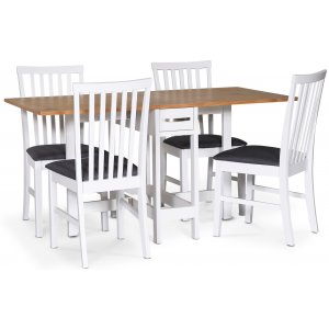 Fårö spisegruppe; Fårö klaffbord i hvit/eik med 4 Alice-stoler