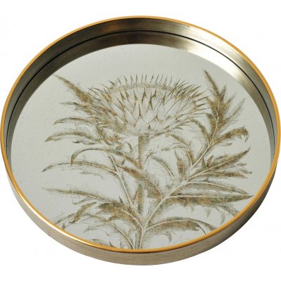 Gyldent serveringsbrett med speilglass - Plante