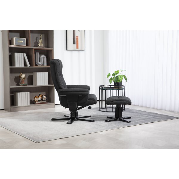 Oslo recliner lenestol med krakk - Cortinna svart Oslo recliner lenestol med krakk - Cortinna svart